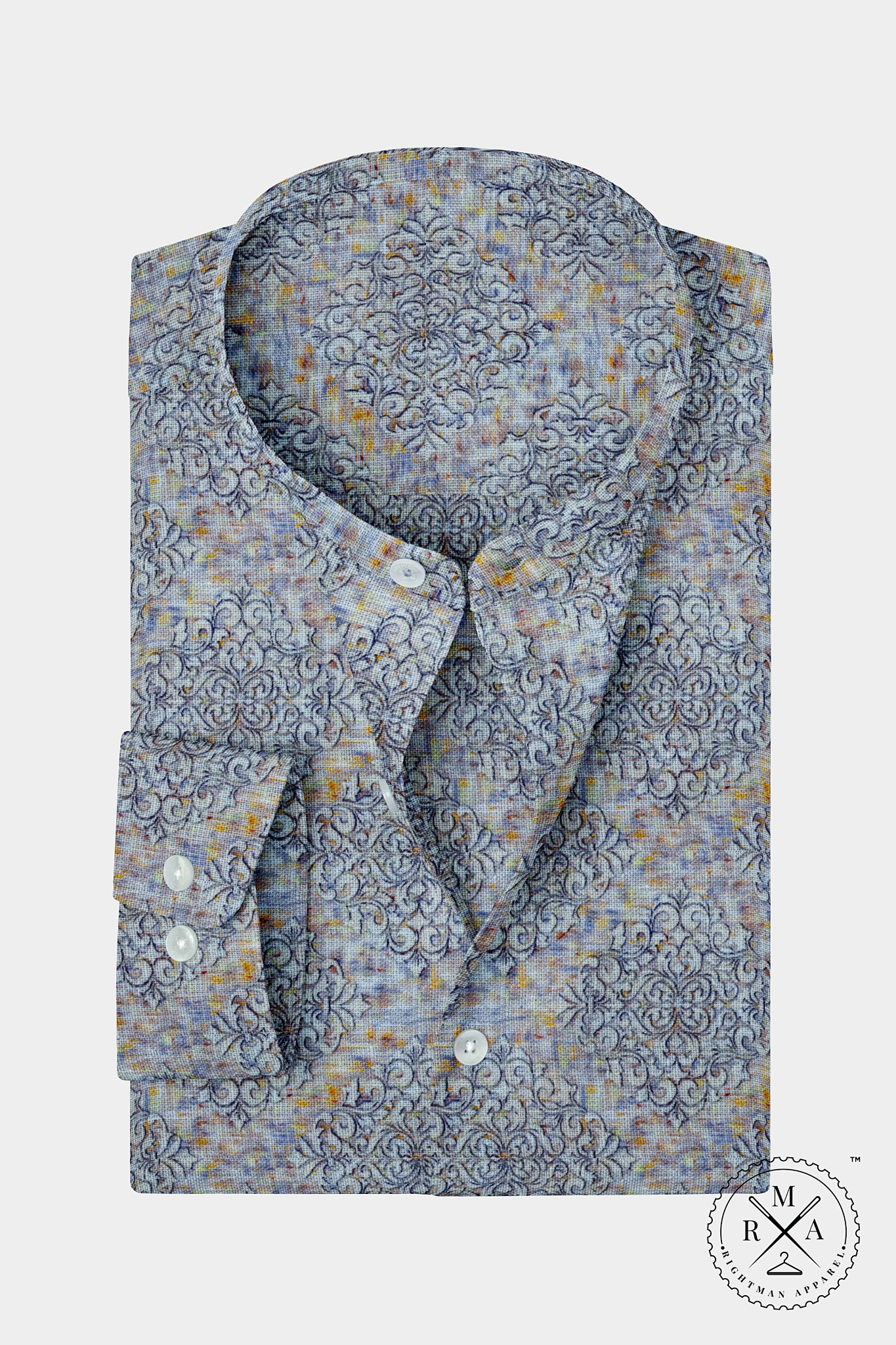 Gray Linen Brochet Digital Print Shirt SH326